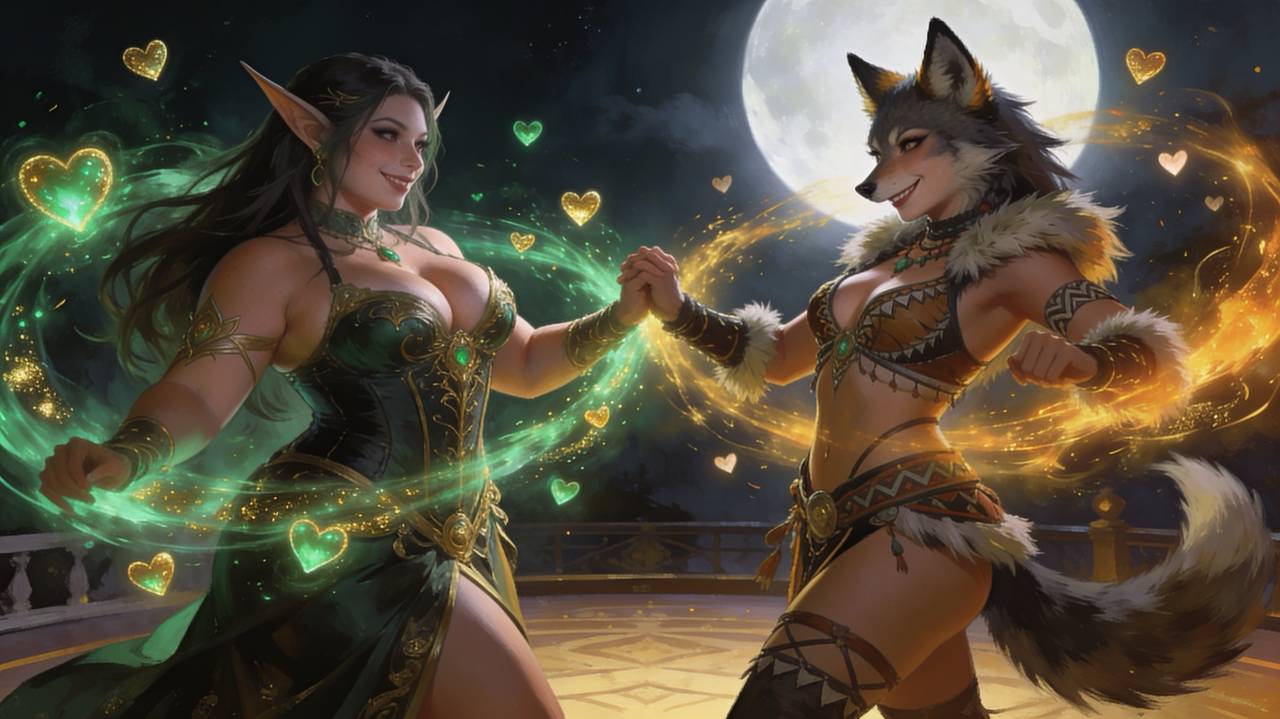 Torchlit fantasy arena filling up before the next duel begins